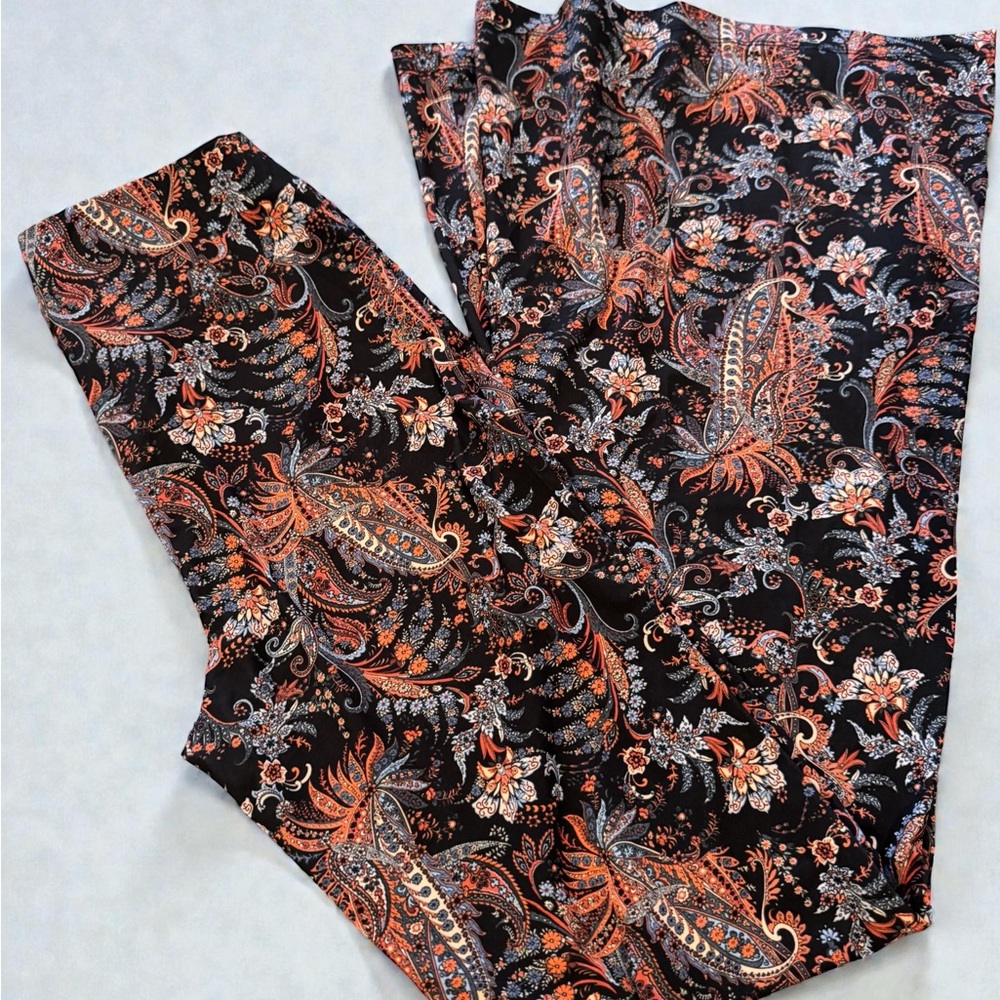 Free People Black and Orange Paisley Wide Leg Pants